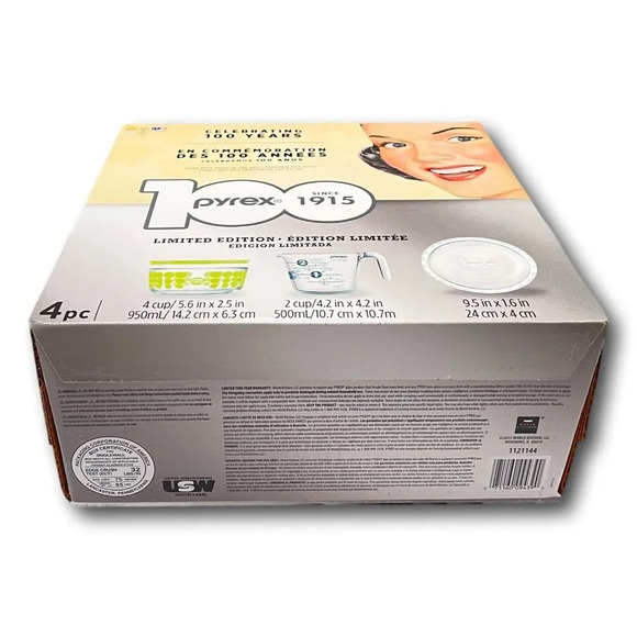 Pyrex Set 100th Anniversary 4 pc Polka Dot Green Bowl Measure Pie Plate 2015 New - Picture 5 of 11